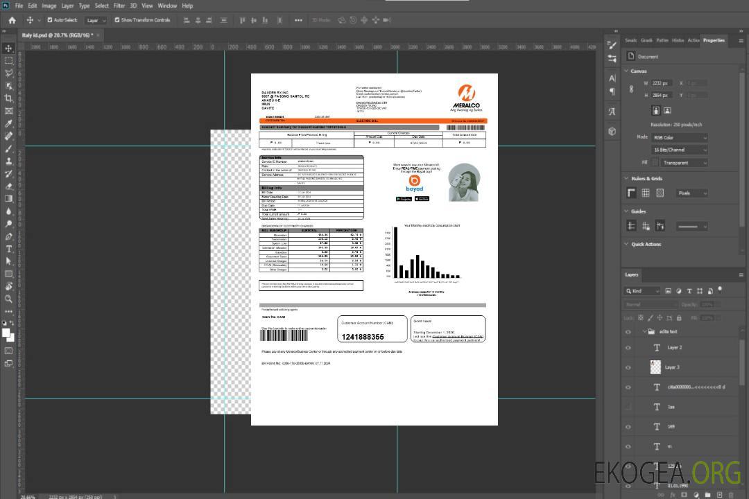 Modèle de facture de services publics d'électricité des Philippines Meralco aux formats Word et PDF, version 2 template